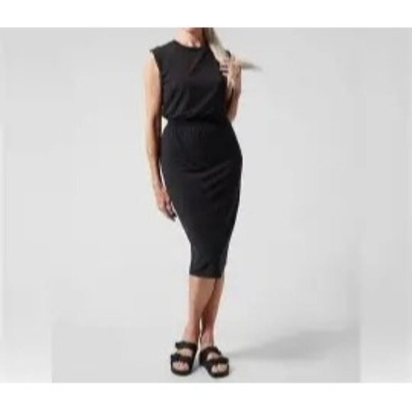 Athleta Santorini Cinch Midi Dress Black Large - Picture 1 of 9
